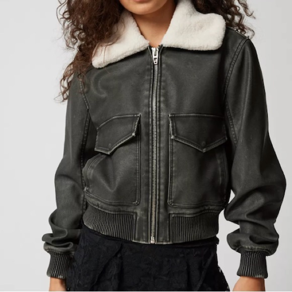 Blank NYC Black Bomber Jacket with Cream Collar - Picture 2 of 5